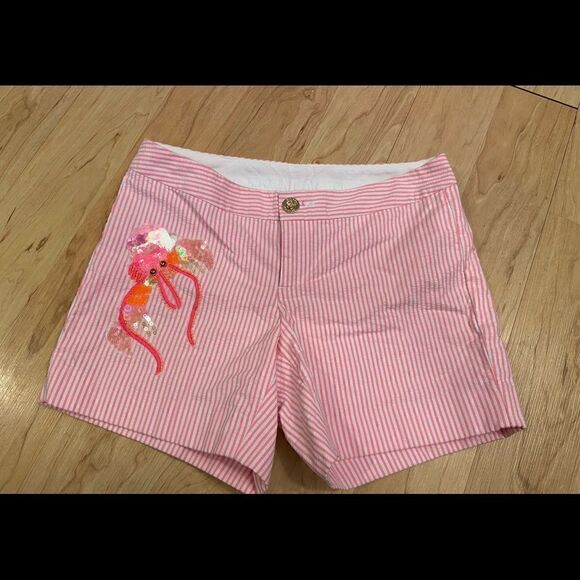 Lilly Pulitzer Pink stripe hermit crab sequin shorts - Picture 1 of 3